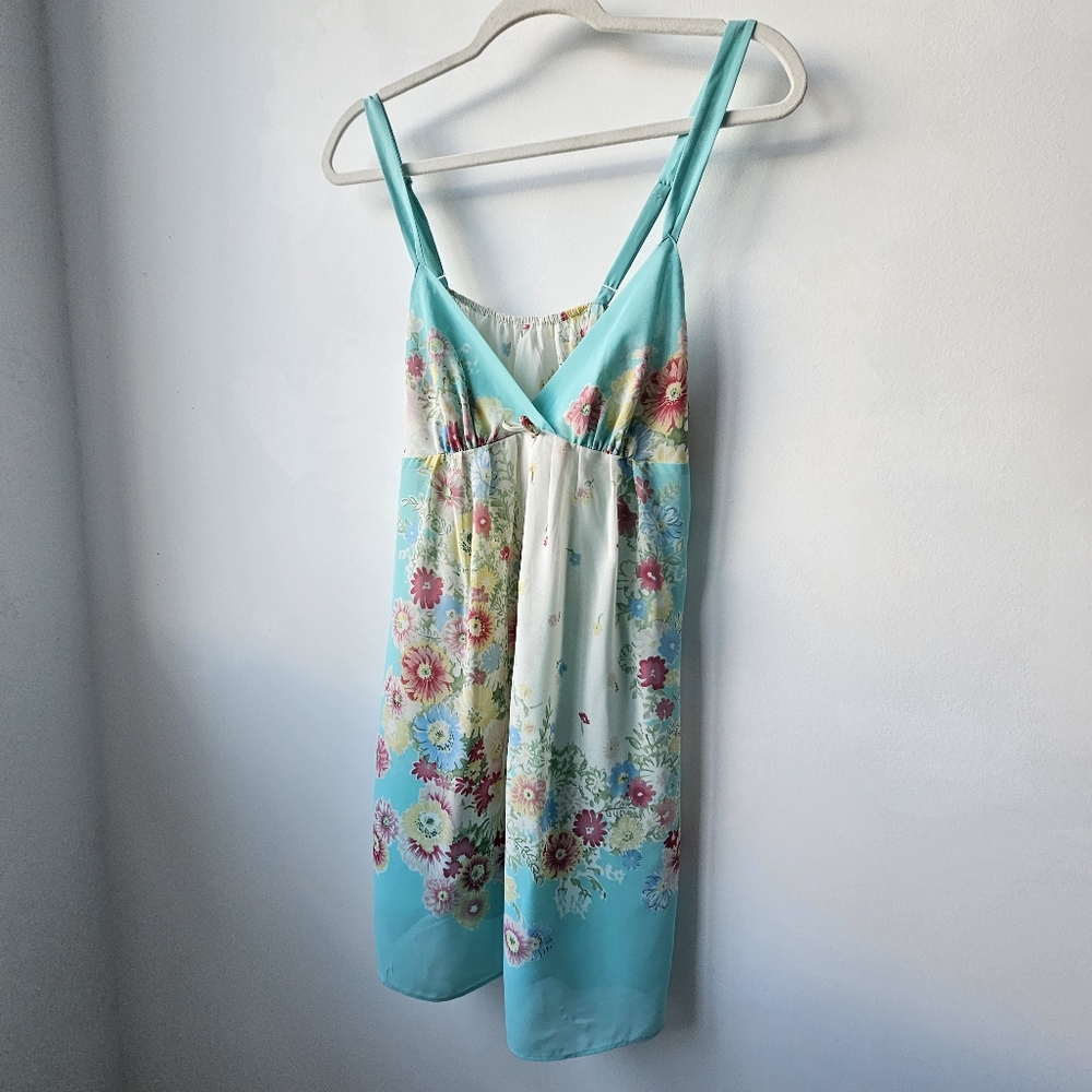 Oscar De La Renta Pink Label Vintage Turquoise Pink Floral Chemise Nightgown - Picture 4 of 16